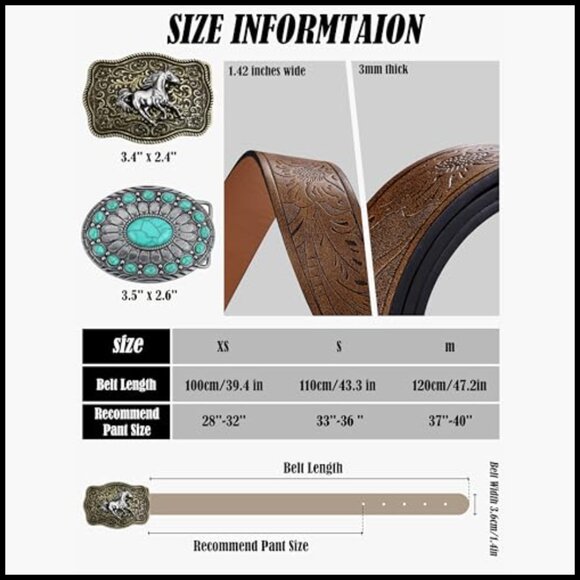 Western Cowboy Belt Set with Removable Buckles PU Leather Strap main image 5